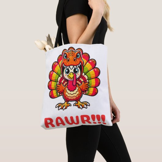 Dinosaur T Rex Turkije Happy Thanksgiving Grappig Tote Bag (Dichtbij)