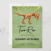 Dinosaur T Rex Tweede Verjaardagsfeest Kaart (Voorkant)