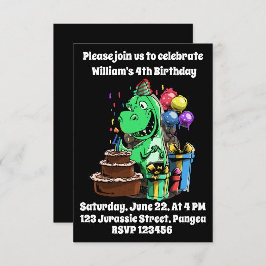 Dinosaur, T Rex, Tyrannosaurus, 4th Bday, Birthday Kaart (Voorkant / Achterkant)