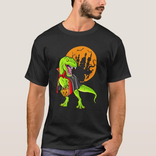 Dinosaur T Rex Vampire Halloween Candy Pumpkin T-shirt (Voorkant)