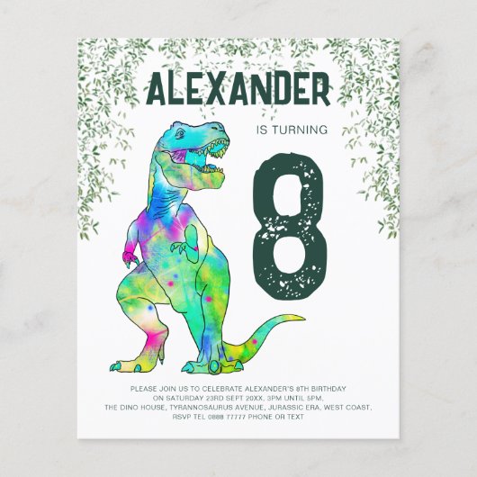 Dinosaur T-Rex Verjaardagsfeest Budget (Voorkant)