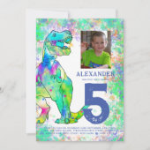 Dinosaur T-Rex Verjaardagsfeest Foto Kaart (Voorkant)