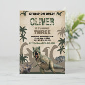 Dinosaur T-Rex Verjaardagsfeest Wilde Dinosaurus Kaart (Staand voorkant)