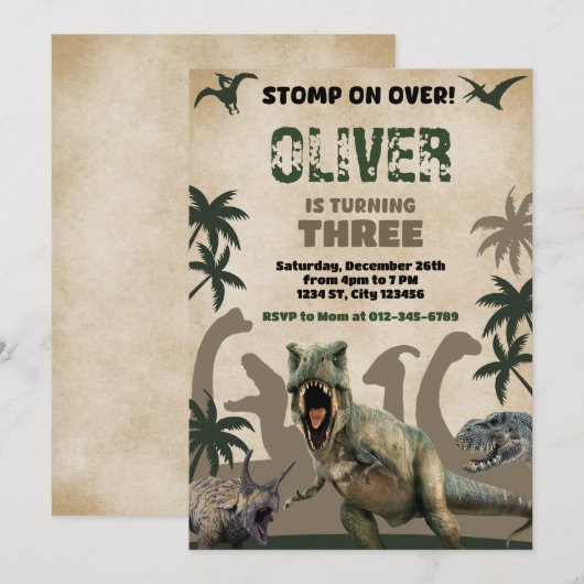 Dinosaur T-Rex Verjaardagsfeest Wilde Dinosaurus Kaart (Voorkant / Achterkant)