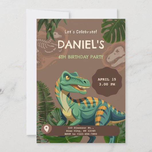 Dinosaur T-Rex Verjaardagsfeestje Kaart (Voorkant)