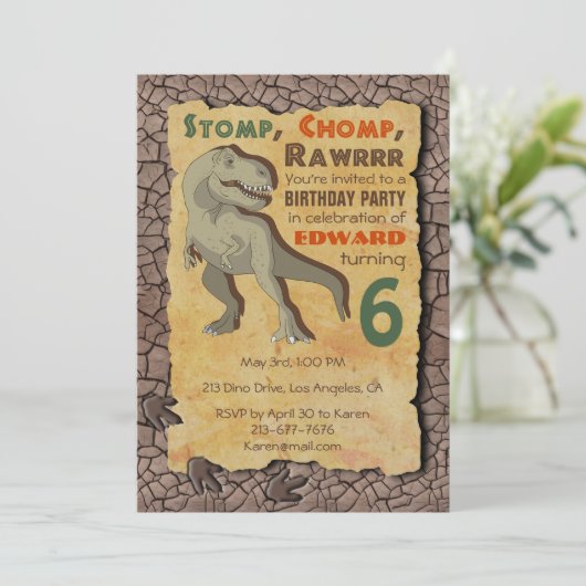 Dinosaur T-Rex verjaardagsfeestje uitnodiging (Staand voorkant)
