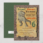 Dinosaur T-Rex verjaardagsfeestje uitnodiging (Voorkant / Achterkant)