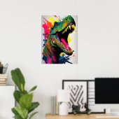 Dinosaur T Rex White Poster (Thuiskantoor)