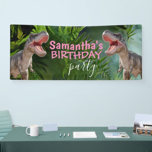 Dinosaur T Rexs Girl Pink Banner (Beurs)