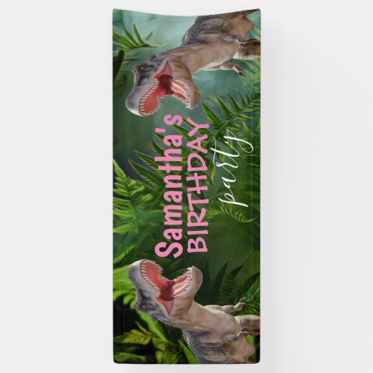 Dinosaur T Rexs Girl Pink Banner (Verticaal)