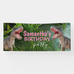 Dinosaur T Rexs Girl Pink Banner