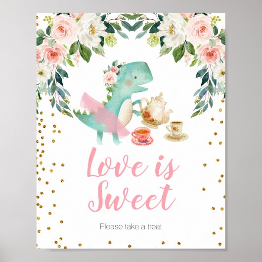 Dinosaur Tea Party Baby shower Love is Sweet Poster (Voorkant)
