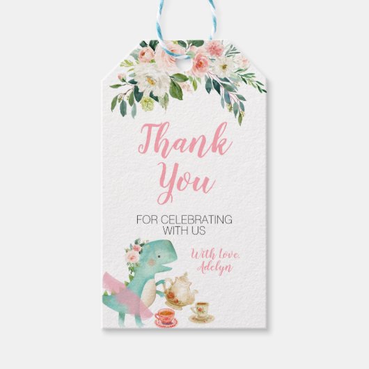 Dinosaur Tea Party Birthday Baby shower Cadeaulabel (Voorkant)