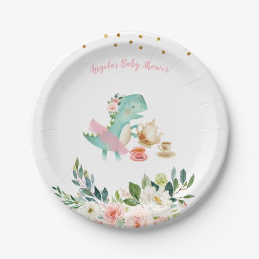 Dinosaur Tea Party Birthday Baby shower Papieren Bordje (Voorkant)