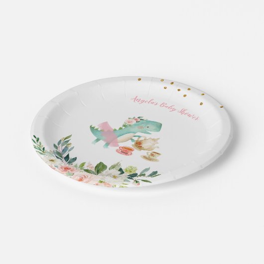 Dinosaur Tea Party Birthday Baby shower Papieren Bordje (Gekanteld)