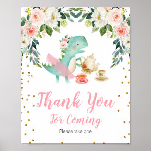 Dinosaur Tea Party Floral bedankt voor je komst Poster