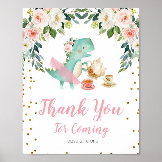 Dinosaur Tea Party Floral bedankt voor je komst Poster (Voorkant)