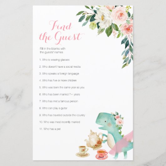 Dinosaur Tea Party Floral Zoek het gastspel (Voorkant)