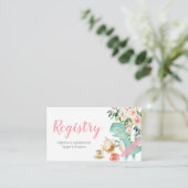 Dinosaur Tea Party Peach Floral Registry Informatiekaartje (Staand voorkant)