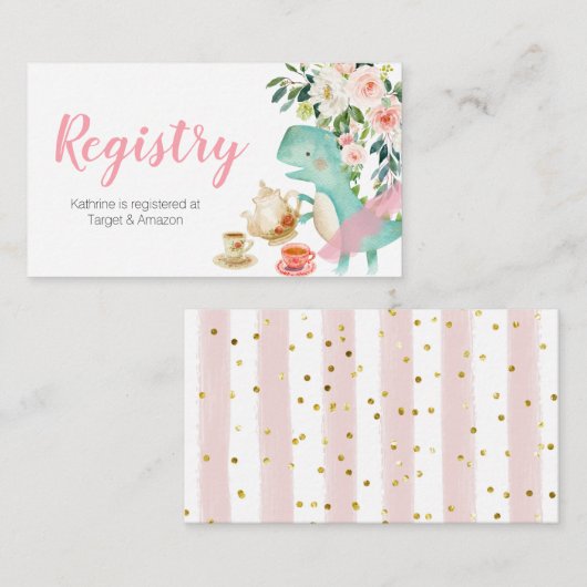 Dinosaur Tea Party Peach Floral Registry Informatiekaartje (Voorkant / Achterkant)