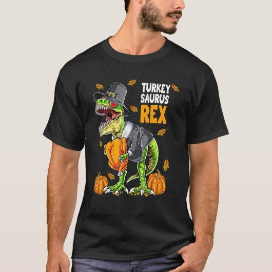 Dinosaur Thanksgiving Boys Turkey Saurus Rex Pilgr T-shirt (Voorkant)