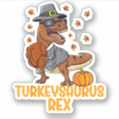 Dinosaur Thanksgiving Boys Turkey Saurus T rex Kin Sticker (Voorkant)