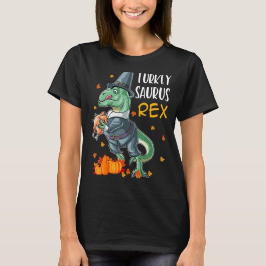 Dinosaur Thanksgiving Boys Turkey Saurus T rex Pil T-shirt (Voorkant)