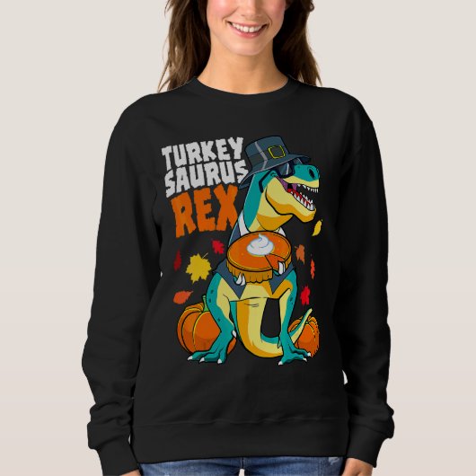 Dinosaur Thanksgiving Jongens Turkey Saurus Rex Di Trui (Voorkant)