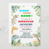 Dinosaur-thema 3e verjaardagsfeest uitnodiging (Voorkant / Achterkant)