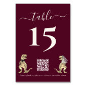 Dinosaur thema Bruiloftsbordeaux QR Code Kaart (Achterkant)