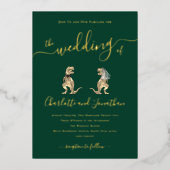 Dinosaur thema Bruiloftsgroen en goud Folie Uitnodiging (Voorkant)