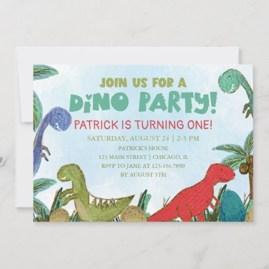 Dinosaur-thema Dino Party Birthday Kaart (Voorkant)