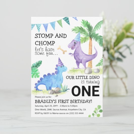 Dinosaur Thema Eerste Verjaardag Extravaganza! Kaart (Staand voorkant)