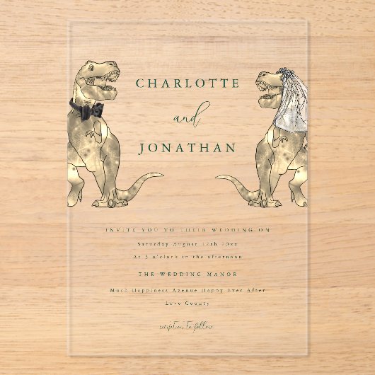Dinosaur thema Groene bruiloft Acryl Uitnodigingen (Voorkant)