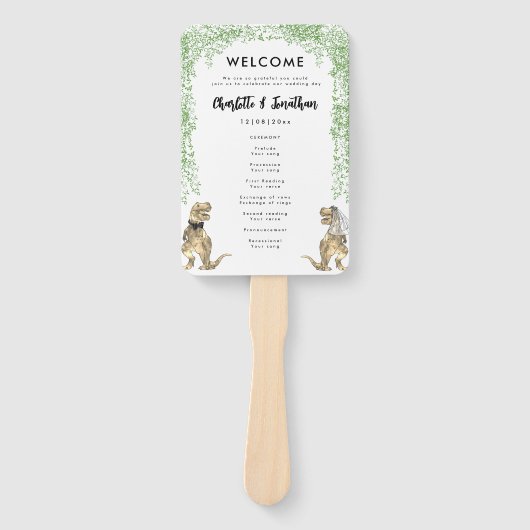 Dinosaur thema Huwelijk Programma Handwaaier (Voorkant)