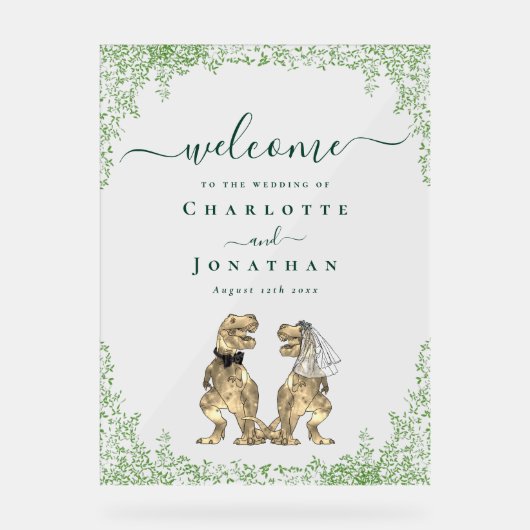 Dinosaur thema Huwelijk Welkom Acryl Bord (Voorkant)