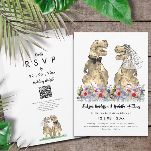Dinosaur Thema Trouw QR Code Kaart