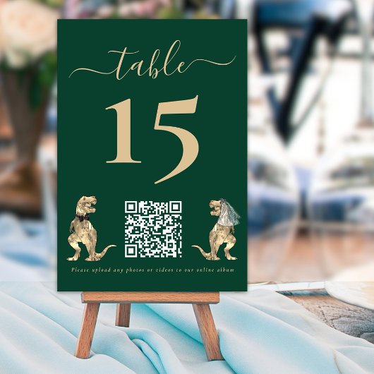 Dinosaur thema Wedding Green QR Code Kaart