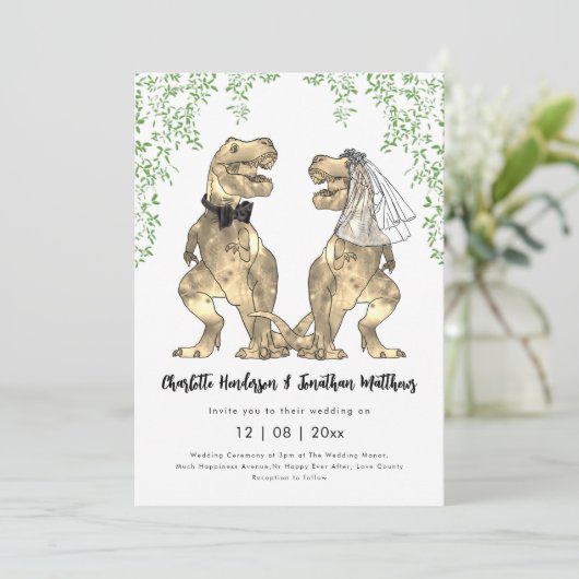 Dinosaur thema Wedding QR Code Kaart (Staand voorkant)