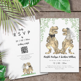 Dinosaur thema Wedding QR Code Kaart
