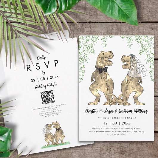 Dinosaur thema Wedding QR Code Kaart