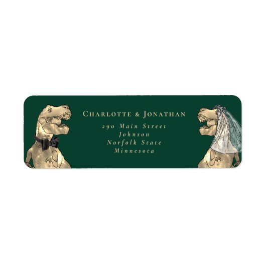 Dinosaur Thema Wedding Retour Adres Etiket (Voorkant)