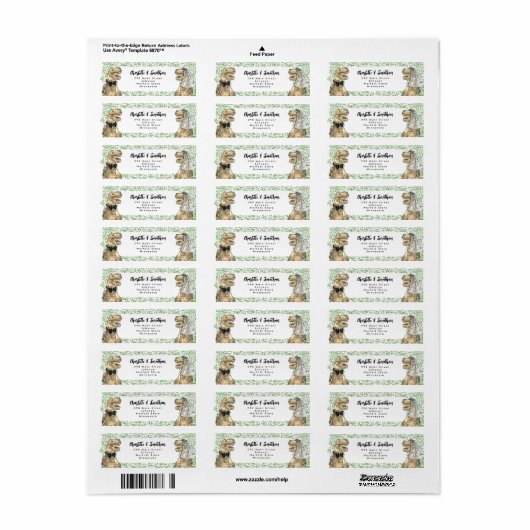 Dinosaur Thema Wedding Retour Adres Etiket (Full Sheet)