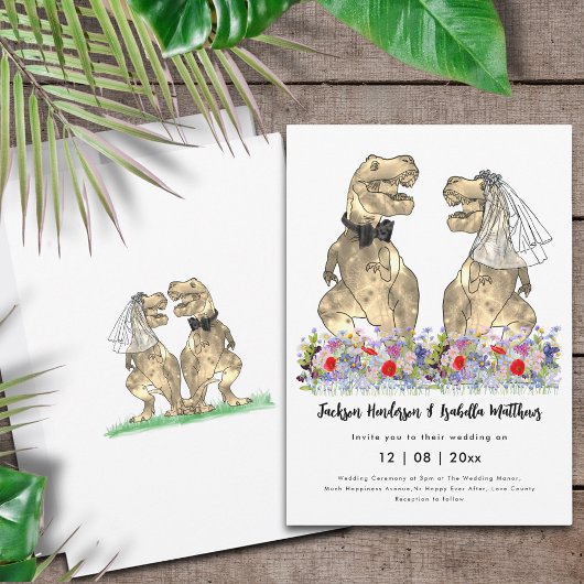 Dinosaur thema Wildflower Wedding Kaart
