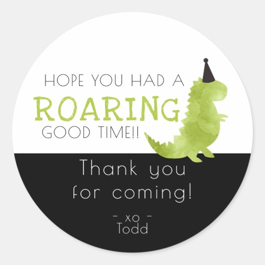 Dinosaur-themafepartaar roar roaring good-time Bed Ronde Sticker (Voorkant)