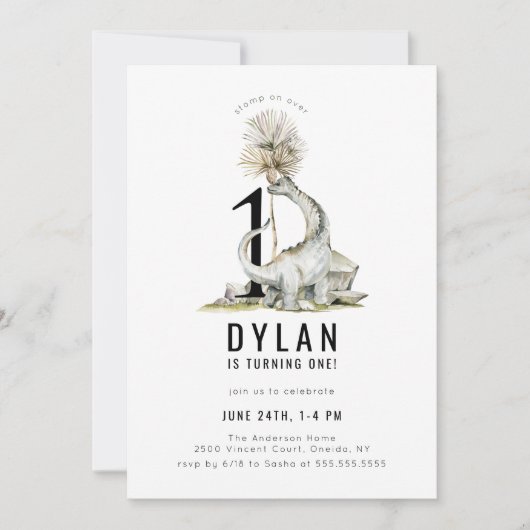 Dinosaur Theme 1st Birthday Party Kaart (Voorkant)