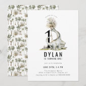 Dinosaur Theme 1st Birthday Party Kaart (Voorkant / Achterkant)