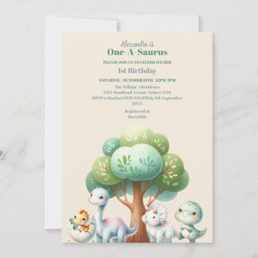 Dinosaur Theme 1st Birthday Party Kaart (Voorkant)