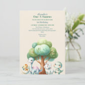 Dinosaur Theme 1st Birthday Party Kaart (Staand voorkant)