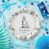 Dinosaur Theme 1st Birthday Party Papieren Bordje (Feest)